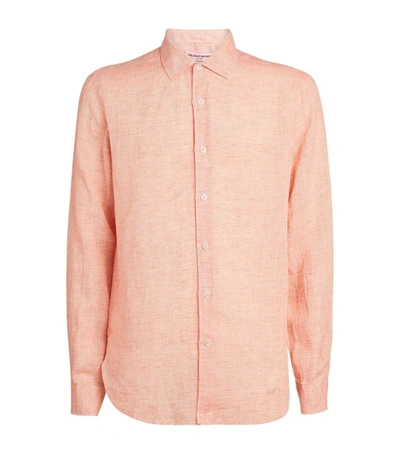 Shop Orlebar Brown Linen Giles Shirt In Orange