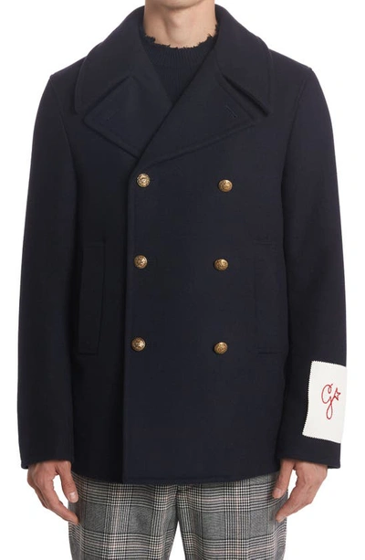 Golden Goose Navy Blue Pinstripe Double-breasted Jacket In Dark Navy