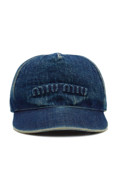 Shop Miu Miu Women's Logo-detailed Denim Baseball Cap In Blue