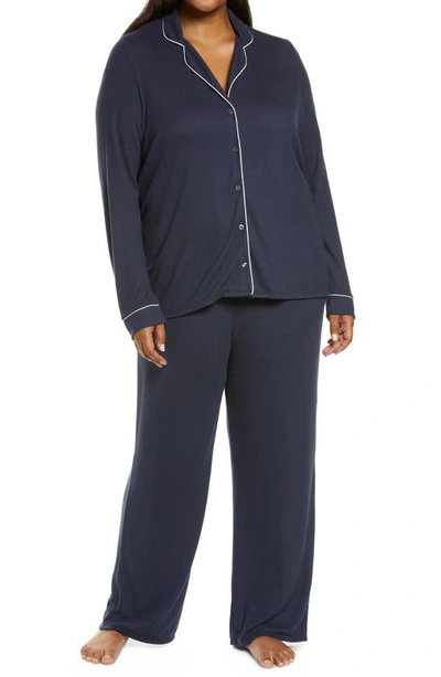 Shop Nordstrom Brushed Hacci Pajamas In Navy Blue