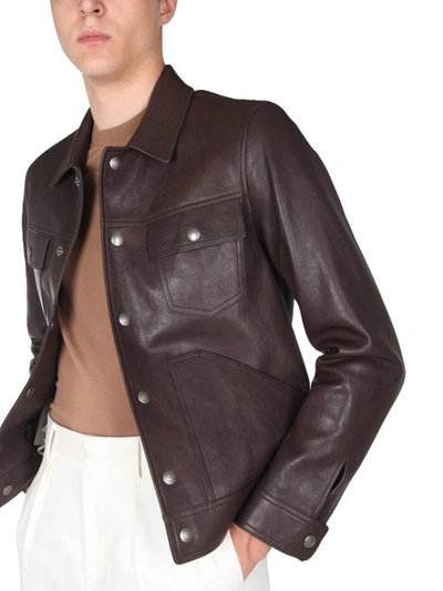 Shop Tom Ford Leather Biker Jacket In Brown