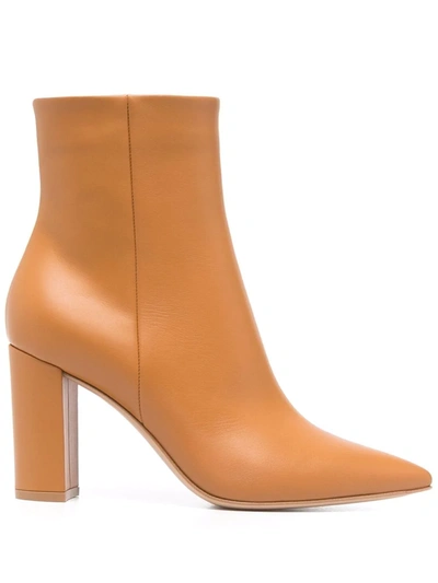 Shop Gianvito Rossi Leather Block-heel Ankle Boots In Brown