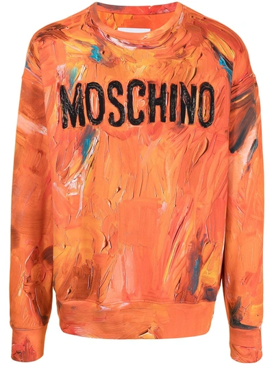 Shop Moschino Crew Neck Logo-print Sweatshirt In Orange