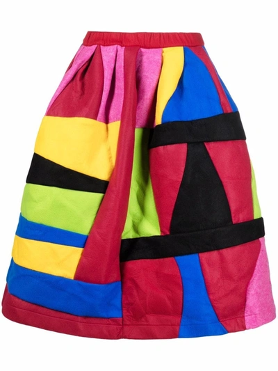 Shop Comme Des Garçons Comme Des Garçons Colour-block Full Knee-length Skirt In Red