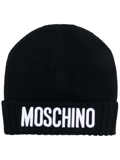 Shop Moschino Logo-embroidered Beanie Hat In Black