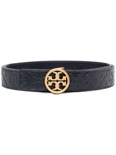 Shop Tory Burch Embossed Logo Leather Belt In Blue