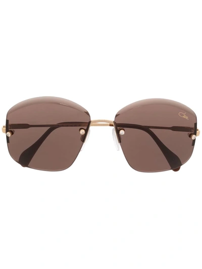 Shop Cazal Frameless Hexagonal Sunglasses In Brown