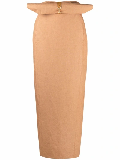 Shop Jacquemus La Jupe Terra High-waisted Skirt In Neutrals