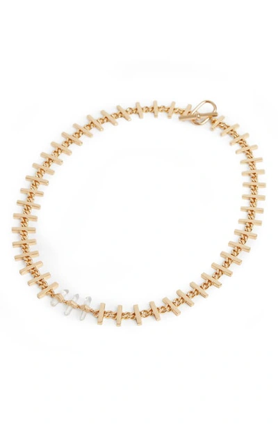 Shop Allsaints Stone Bar Collar Necklace In Crystal/ Gold