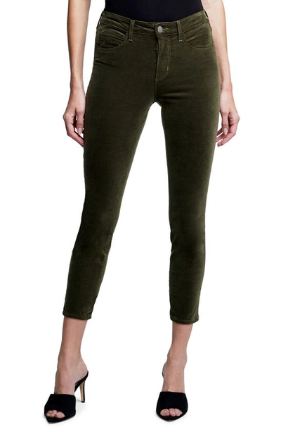 Shop L Agence Margot Velvet Crop Skinny Jeans In Ivy Green