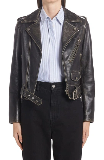 Shop Golden Goose Chiodo Destiny Leather Moto Jacket In Black