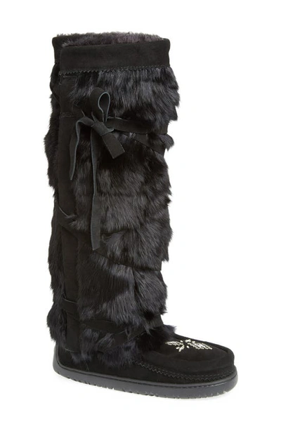 Shop Manitobah Mukluks Genuine Rabbit Fur Tall Wrap Boot In Black