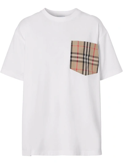 Shop Burberry Vintage Check Pocket Cotton T-shirt In White