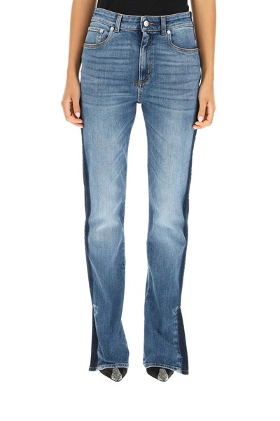 Shop Alexander Mcqueen Jeans With Side Bands In Worn Wash (blue)