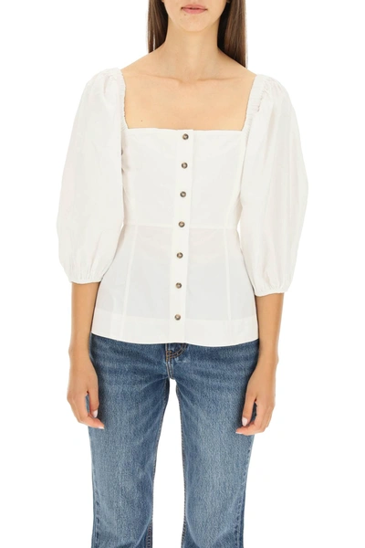 Shop Ganni Off-shoulder Cotton Top In Bright White (white)