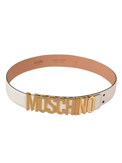 Shop Moschino Classic Logo Belt In White/gold