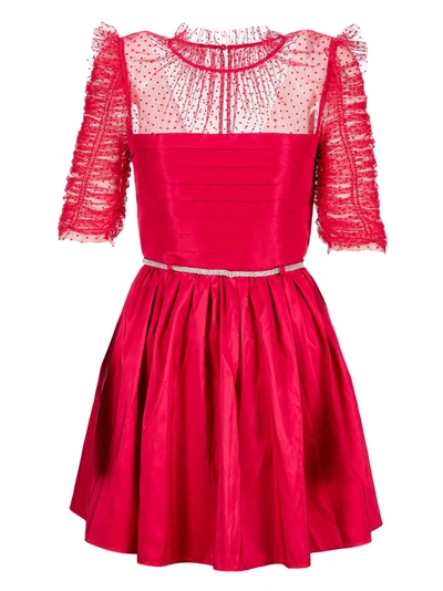 Shop Self-portrait Dot Mesh Taffeta Mini Dress In Red