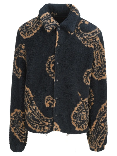 Shop Fourtwofour On Fairfax Paisley-print Faux-shearling Jacket In Navy