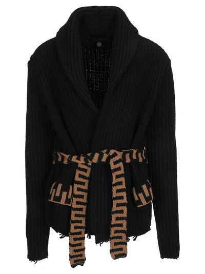 Shop Alanui Tie-fastening Knitted Cardigan In Black