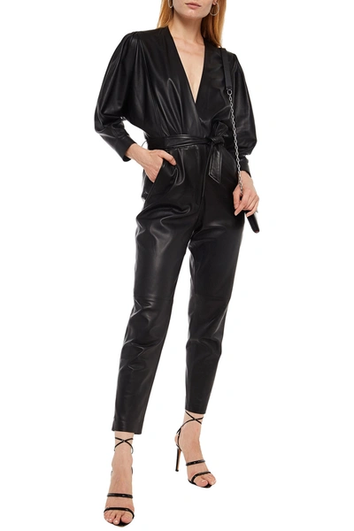 Shop Iro Healy Belted Leather Jumpsuit In Black