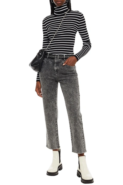 Shop Maje Cropped Belted High-rise Straight-leg Jeans In Dark Gray