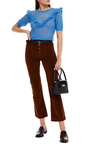 Shop Maje Cropped Stretch Cotton And Modal-blend Corduroy Kick-flare Pants In Brown