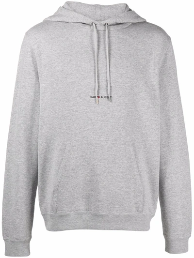 Shop Saint Laurent Logo-print Drawstring Hoodie In Grau
