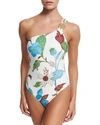 TORY BURCH WISTERIA PRINTED ONE-SHOULDER SWIMSUIT