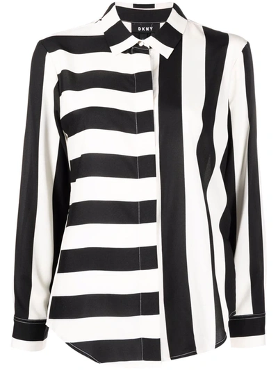 Shop Dkny Striped Print Shirt In 黑色