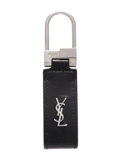 Shop Saint Laurent Logo Plaque Keyring In Schwarz