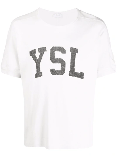 Shop Saint Laurent Logo Print T-shirt In Nude