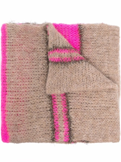 Shop Alessia Santi Striped Knit Scarf In Nude