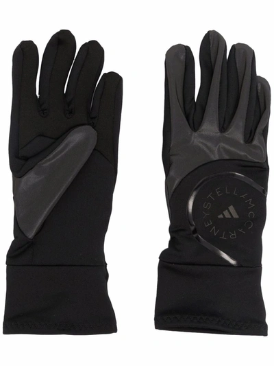 Shop Adidas By Stella Mccartney Logo-print Contrast Gloves In Schwarz