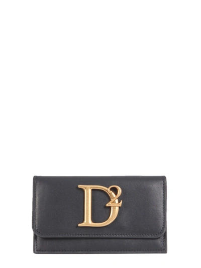 Shop Dsquared2 Leather Card Holder In Blue