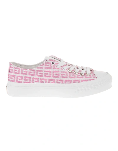 Shop Givenchy Woman City Sneakers In Pink And White 4g Jacquard In White/pink