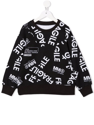 Shop Maison Margiela Fragile-print Cotton Sweatshirt In 黑色