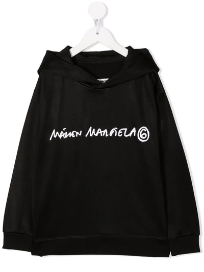 Shop Maison Margiela Logo-print Jersey Hoodie In 黑色