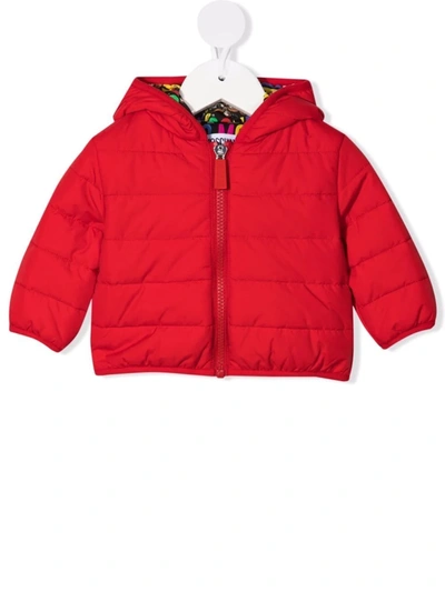 Shop Moschino Logo-print Zipped Padded Jacket In Red