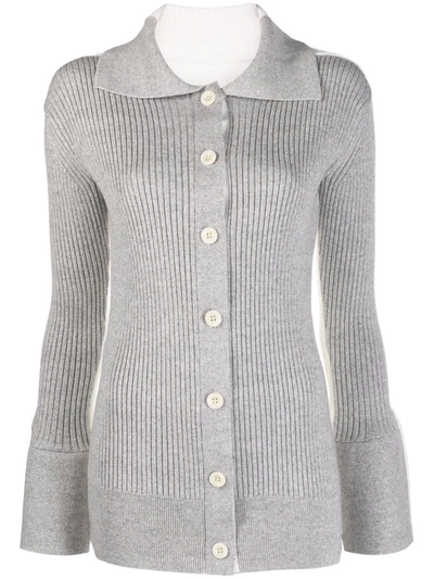 Shop Sacai Ribbed-knit Button-fastening Cardigan In Grey