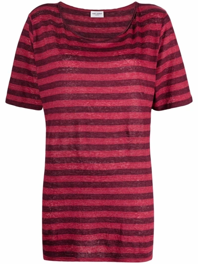 Shop Saint Laurent Red Striped Cotton T-shirt