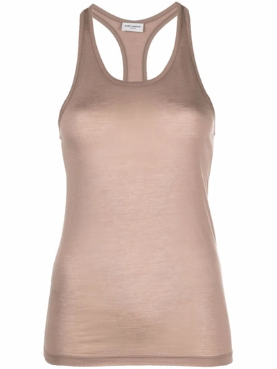 Shop Saint Laurent Beige Racerback Vest Top In Neutrals