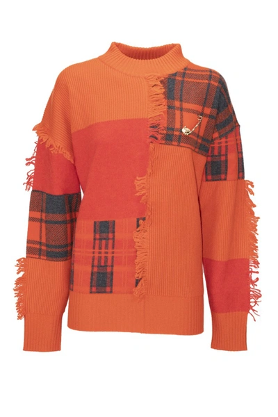 Shop Versace Orange Patchwork-detail Jumper