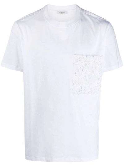 Shop Valentino White Lace Pouch Pocket T-shirt