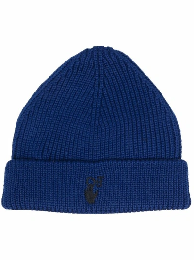 Shop Off-white Blue Logo-embroidered Beanie