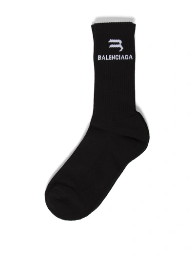 Shop Balenciaga Sporty B Tennis Socks In Black