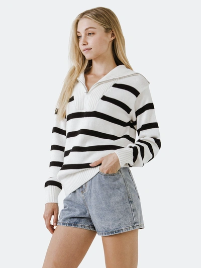 Shop English Factory Striped Knit Zip Pullover In White