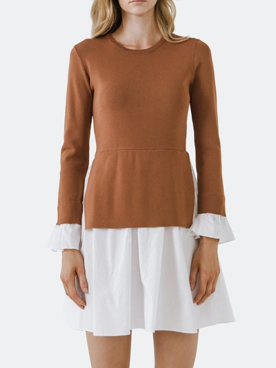 Shop English Factory Poplin Combo Knit Dress In Brown