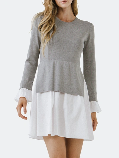 Shop English Factory Poplin Combo Knit Dress In Heather Grey