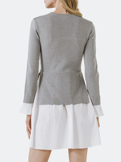 Shop English Factory Poplin Combo Knit Dress In Heather Grey
