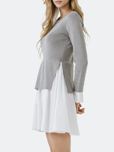 Shop English Factory Poplin Combo Knit Dress In Heather Grey